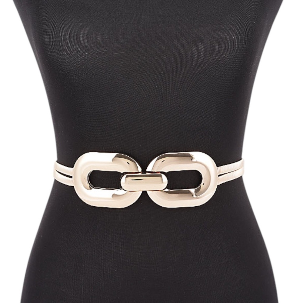 Gold or Silver Double Link Buckle Elastic Waist Statement Belt